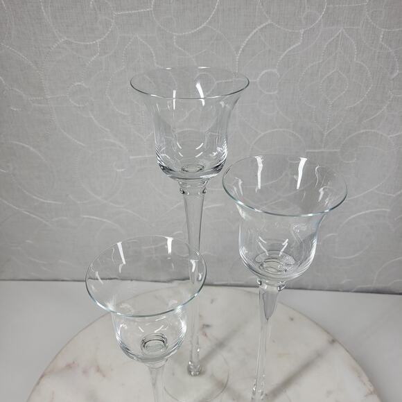Glass Tealight Holders Graduated Clear Glass Long Stem Centerpiece Candles 3 - Picture 9 of 12